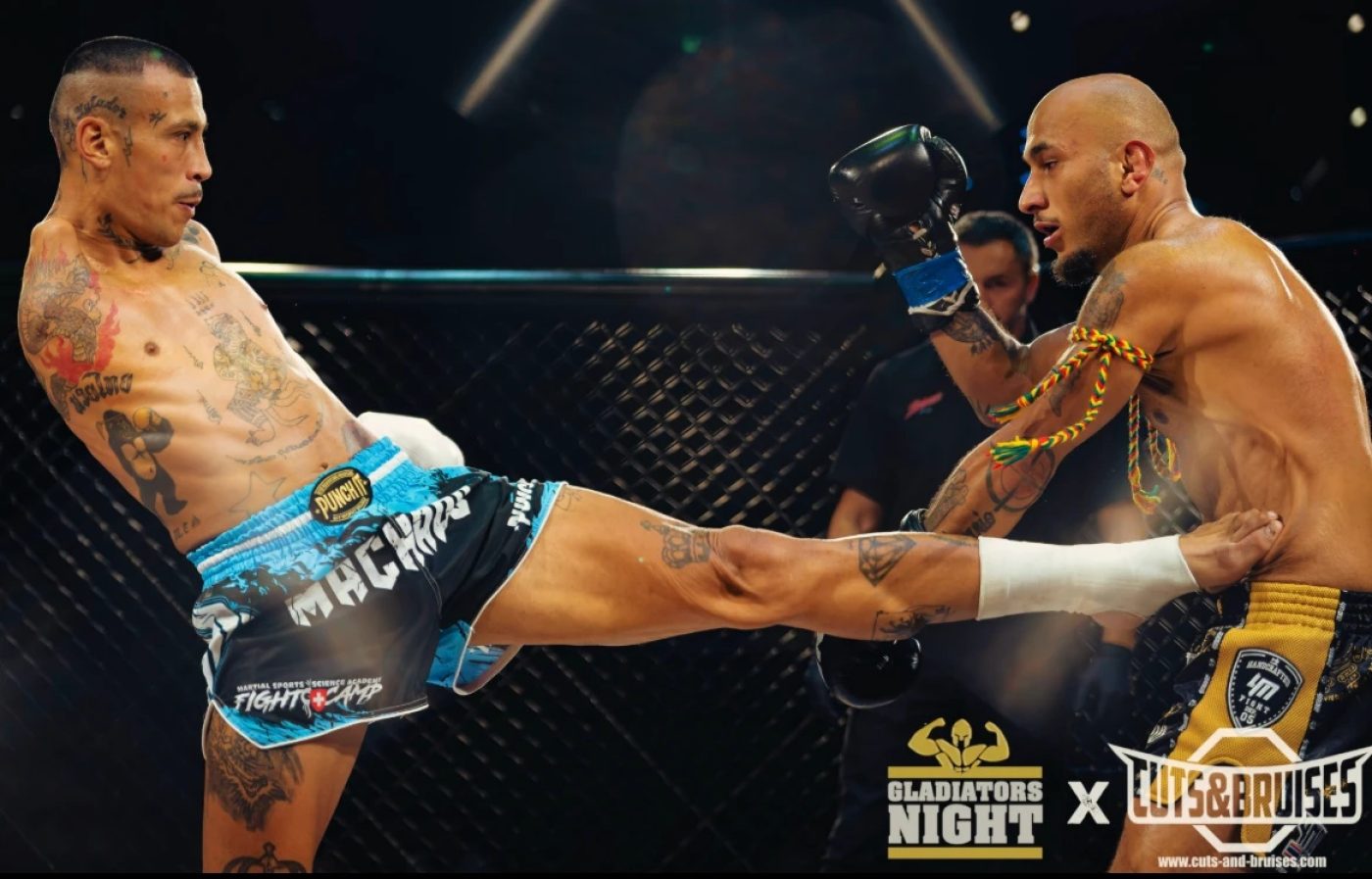 Carlitos Machado throws a high kick in the cage