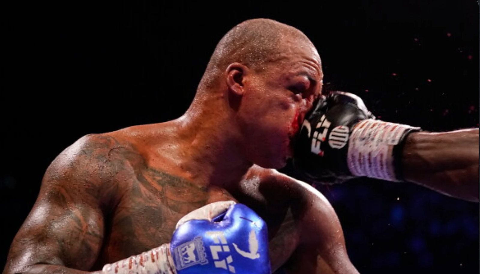 Glove impact on Wardley's face
