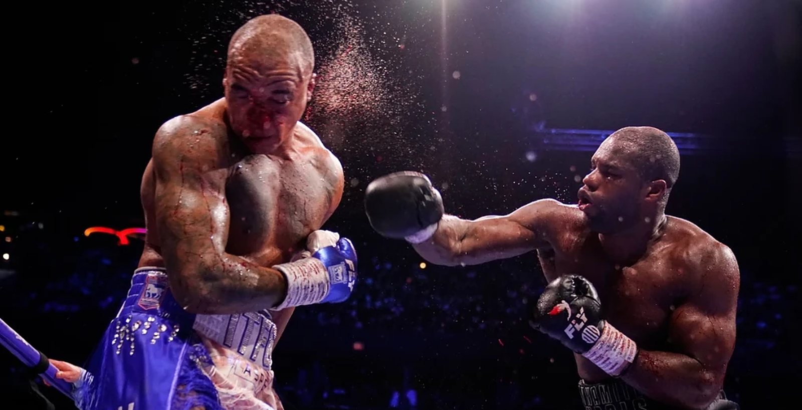 Dubois lands a jab, spray flies from Wardley's face